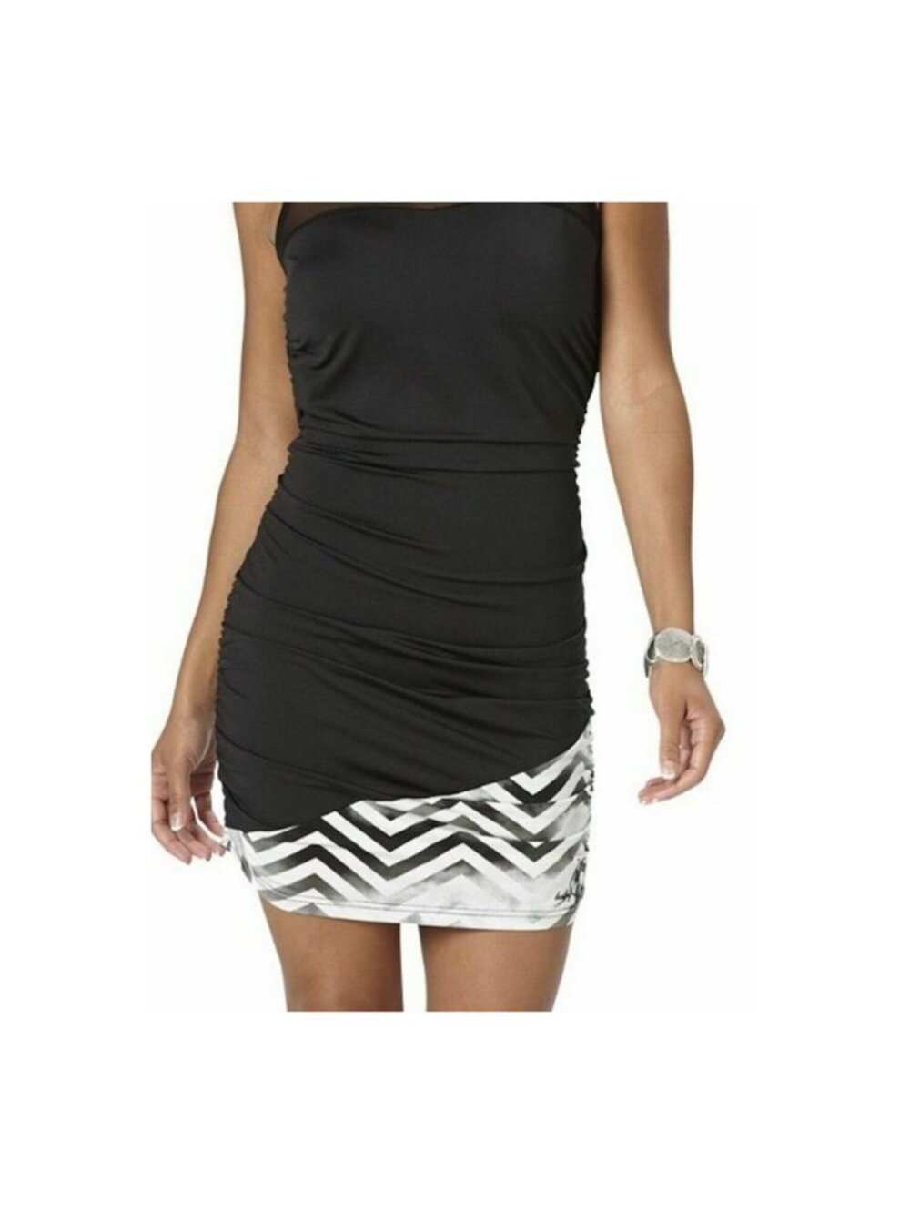 Baby Phat Mixed Chev Dress Black White Lace Ruched Plus 2X NWT